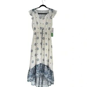 NWT Kindred Women's Boho Maxi Dress Size-PS Cap Sleeve High low Hem V Neck